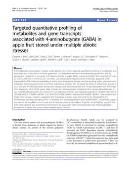(GABA) in Apple Fruit Stored Under Multiple Abiotic Stresses Carolyne J