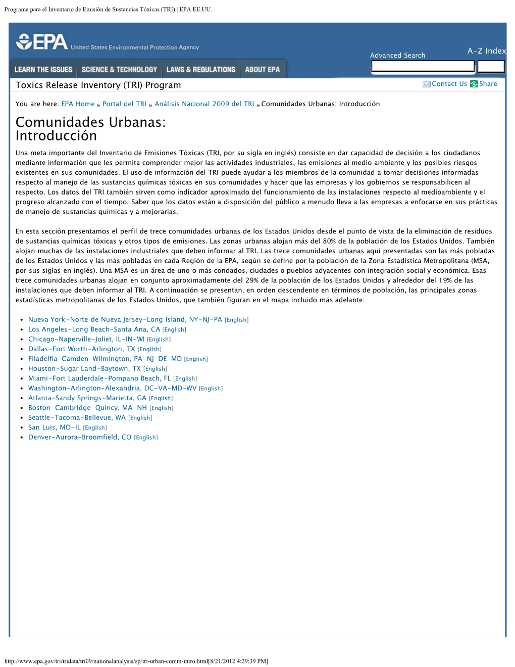 Programa Para El Inventario De Emisión De Sustancias Tóxicas (TRI) | EPA EE.UU