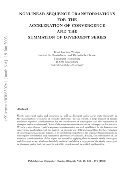 Nonlinear Sequence Transformations for the Acceleration of Convergence and the Summation of Divergent Series Were Discussed