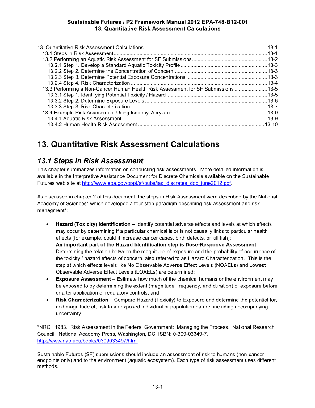 13. Quantitative Risk Assessment Calculations