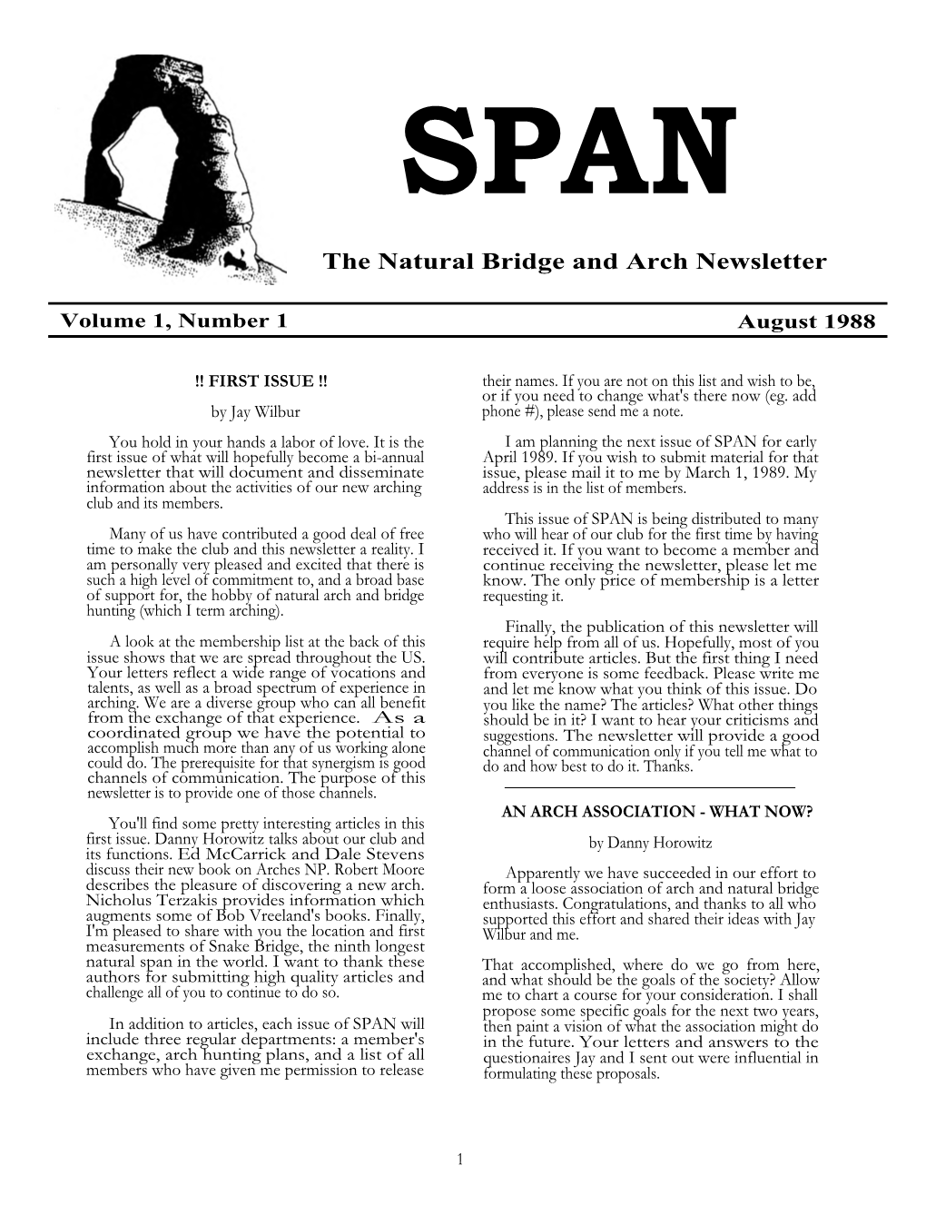 SPAN Volume 1 Number 1, August 1988