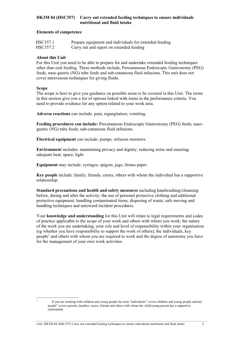 DK3M 04 (HSC357) Carry out Extended Feeding Techniques to Ensure Individuals Nutritional