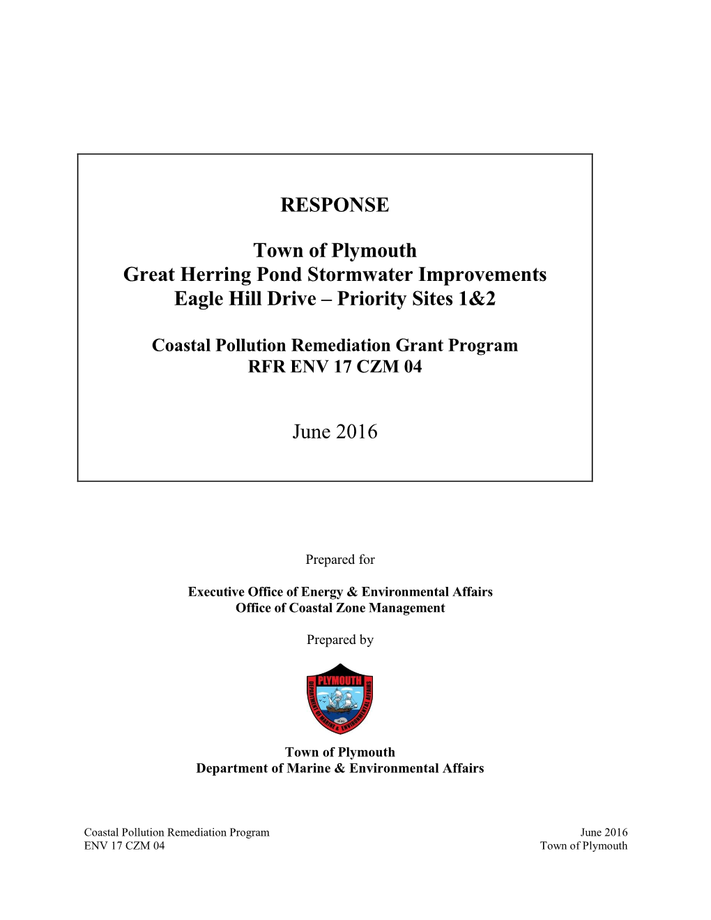 RESPONSE Town of Plymouth Great Herring Pond Stormwater