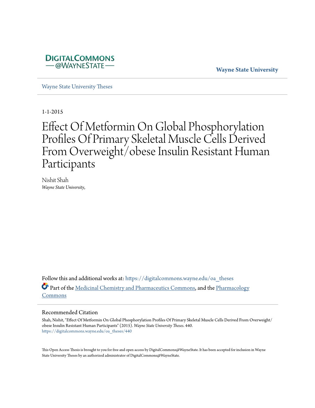 Effect of Metformin on Global Phosphorylation Profiles of Primary