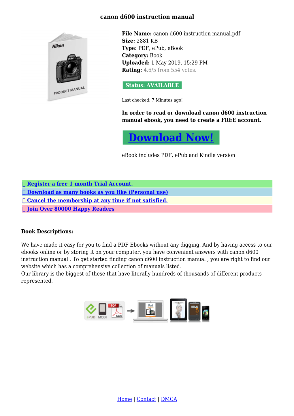 Canon D600 Instruction Manual