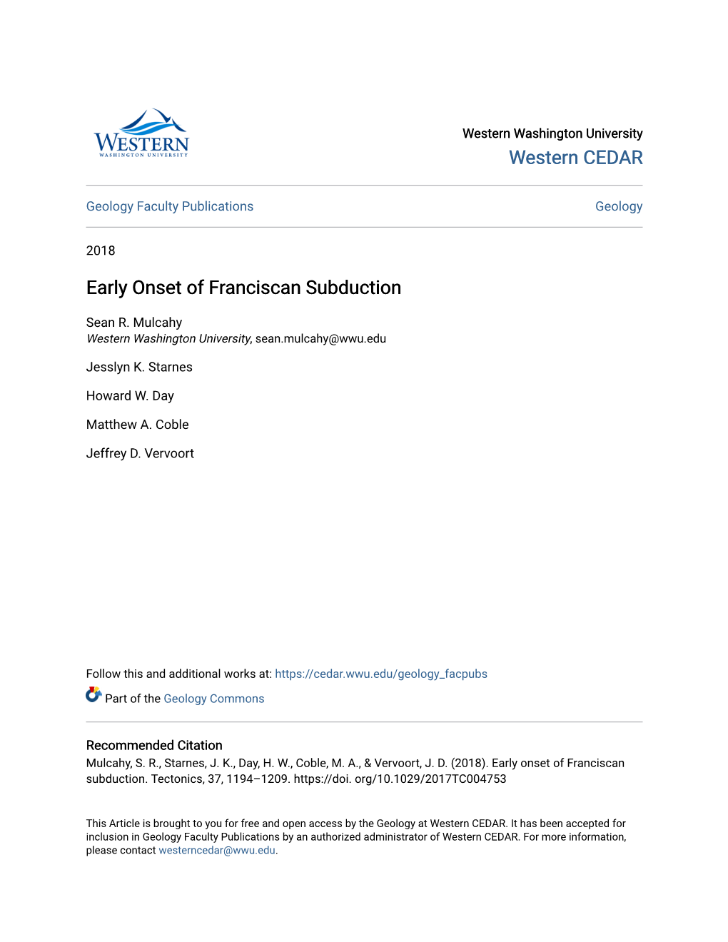 Early Onset of Franciscan Subduction