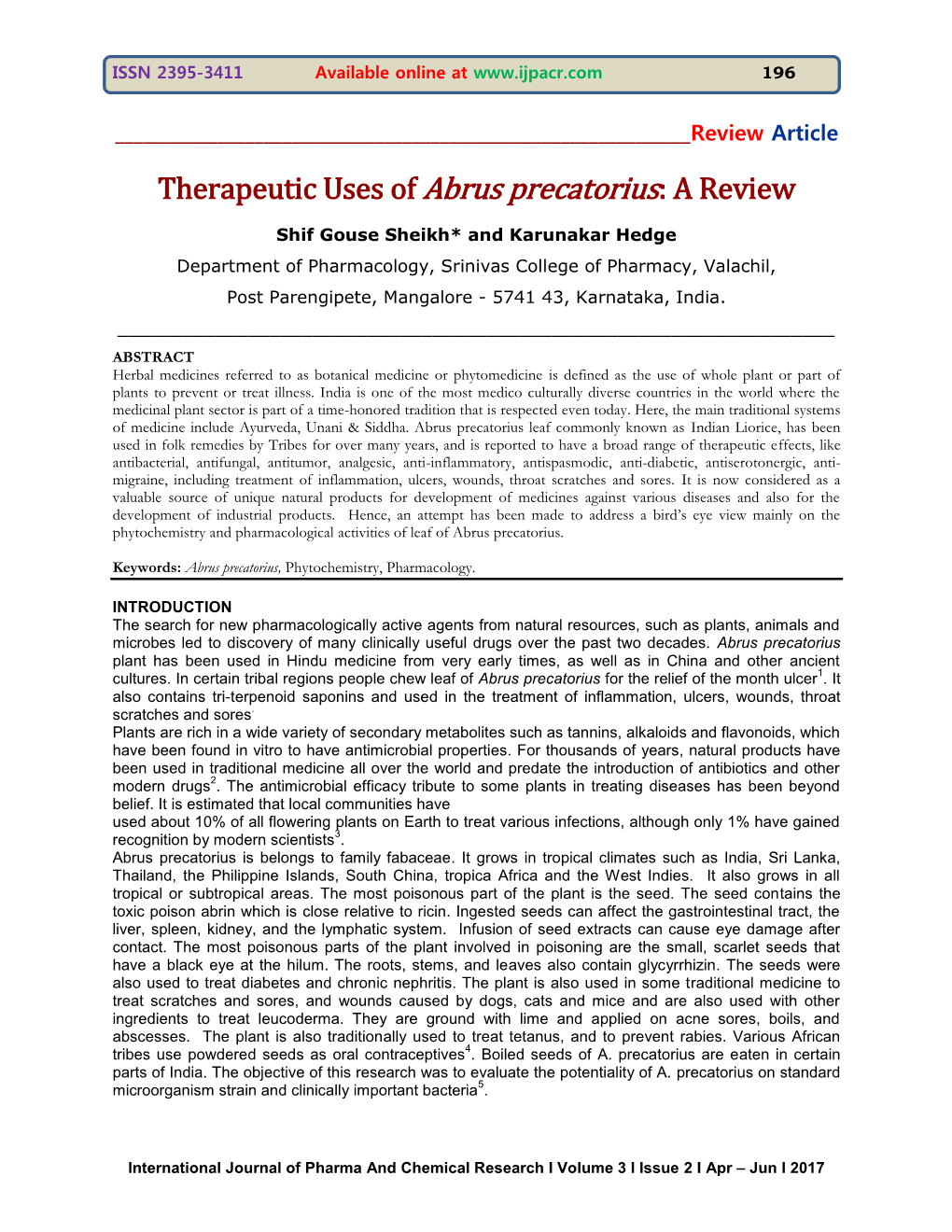 Therapeutic Uses of Abrus Precatorius: a Review