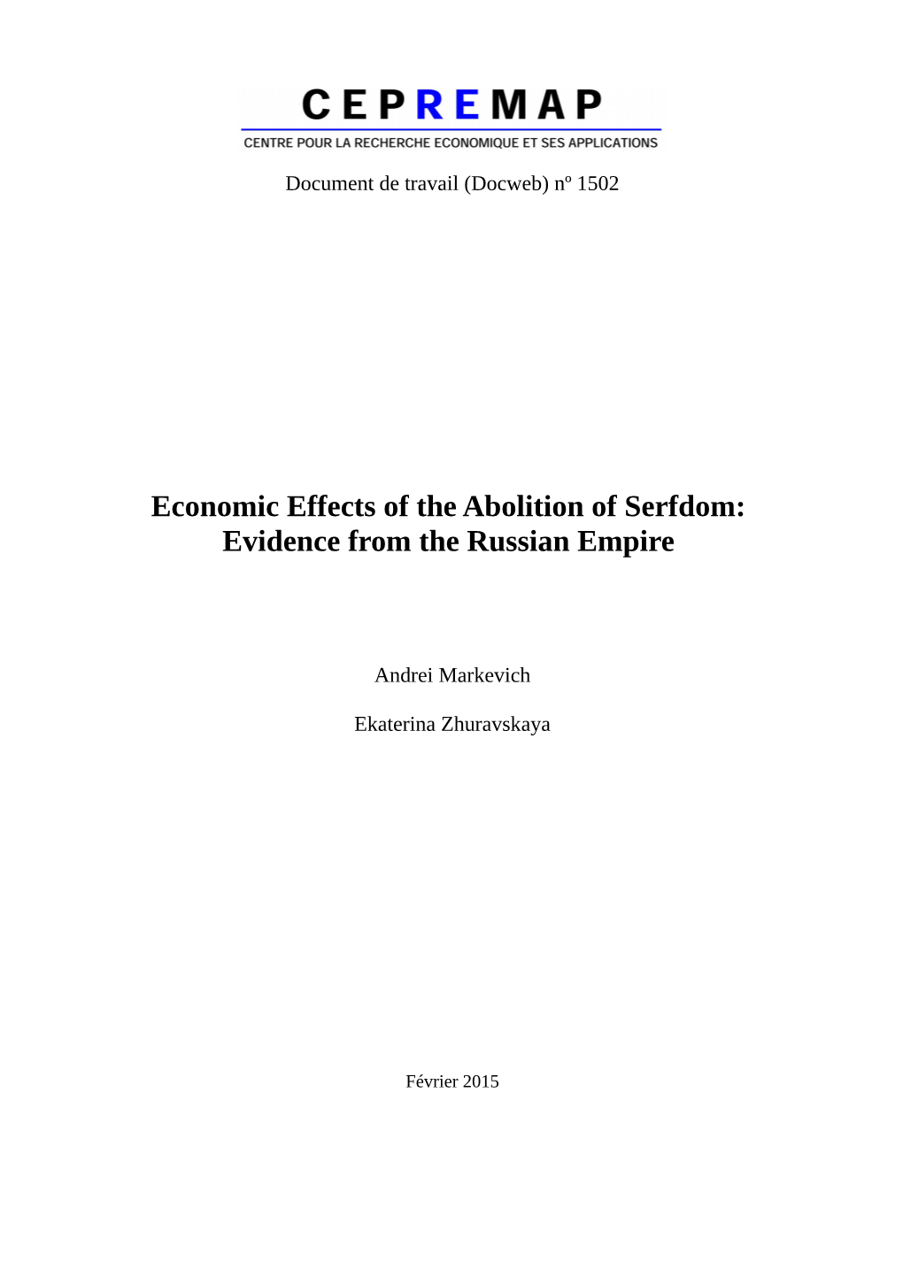 Economic Effects of the Abolition of Serfdom: Evidence from the Russian Empire