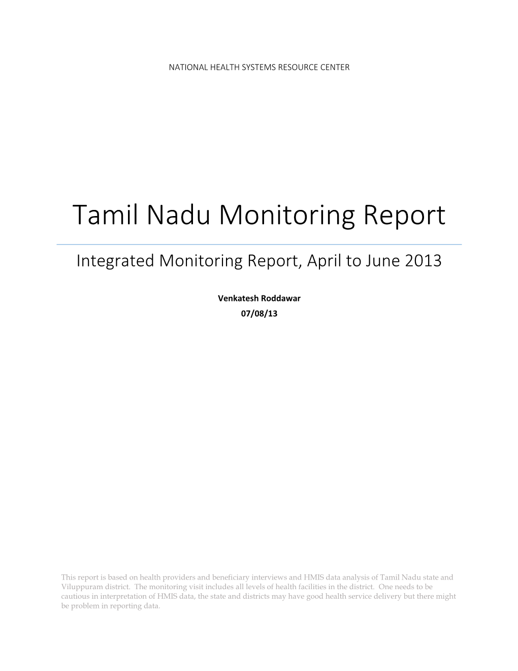 Tamil Nadu Monitoring Report