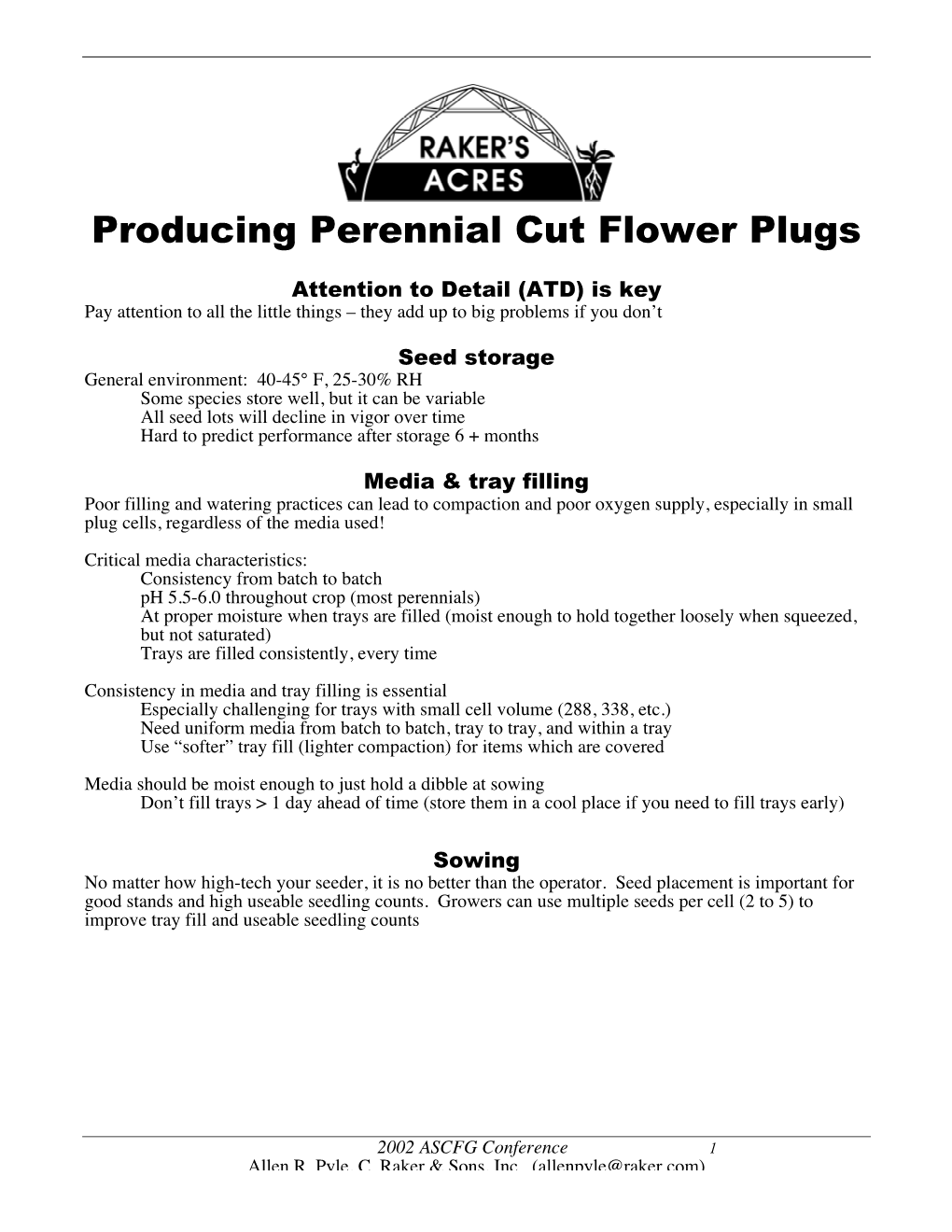 Producing Perennial Cut Flower Plugs