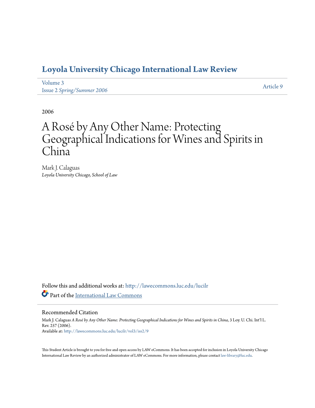 Protecting Geographical Indications for Wines and Spirits in China Mark J