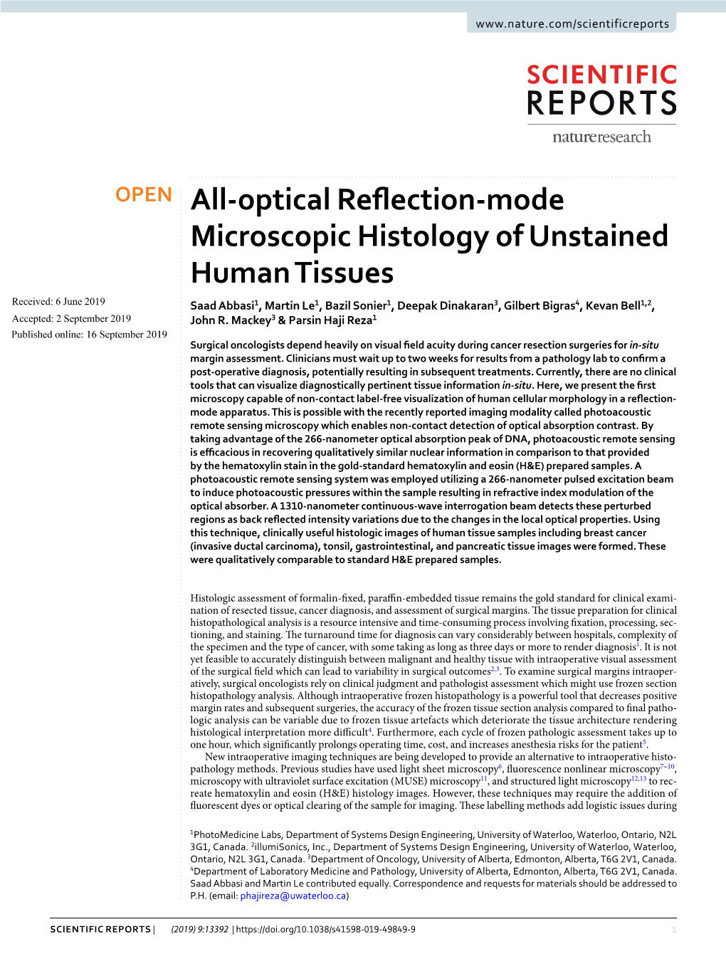 All-Optical Reflection-Mode Microscopic Histology of Unstained