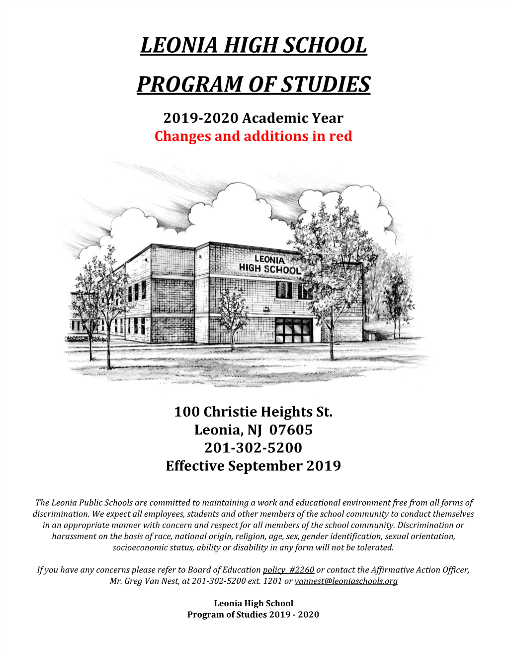 Leonia High School Program of Studies 2019 - 2020 Table of Contents