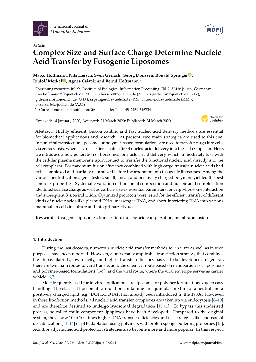 Complex Size and Surface Charge Determine Nucleic Acid Transfer by Fusogenic Liposomes