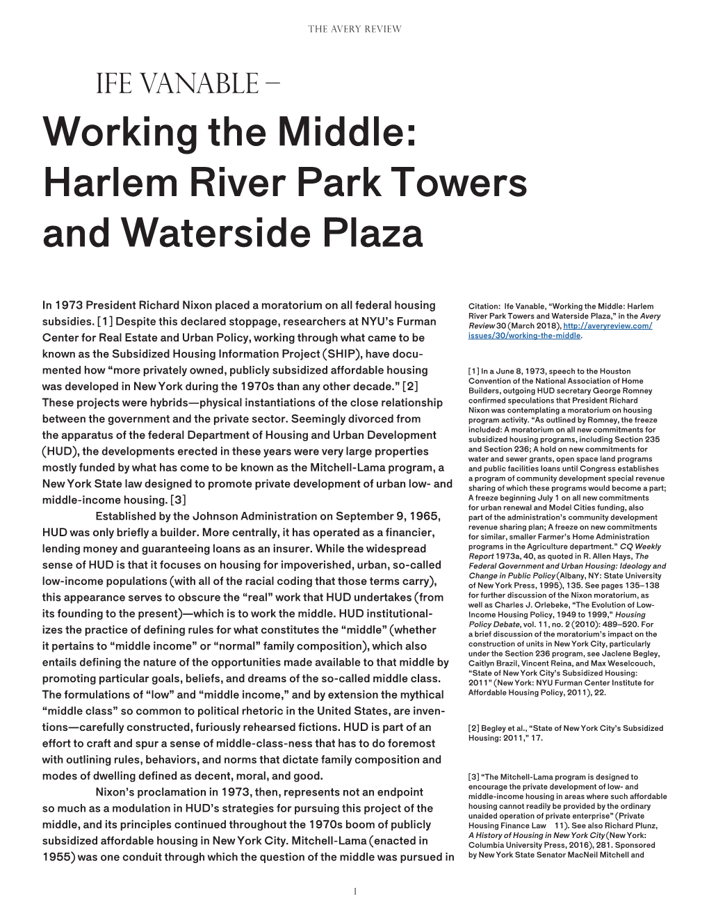 Working the Middle: Harlem River Park Towers and Waterside Plaza