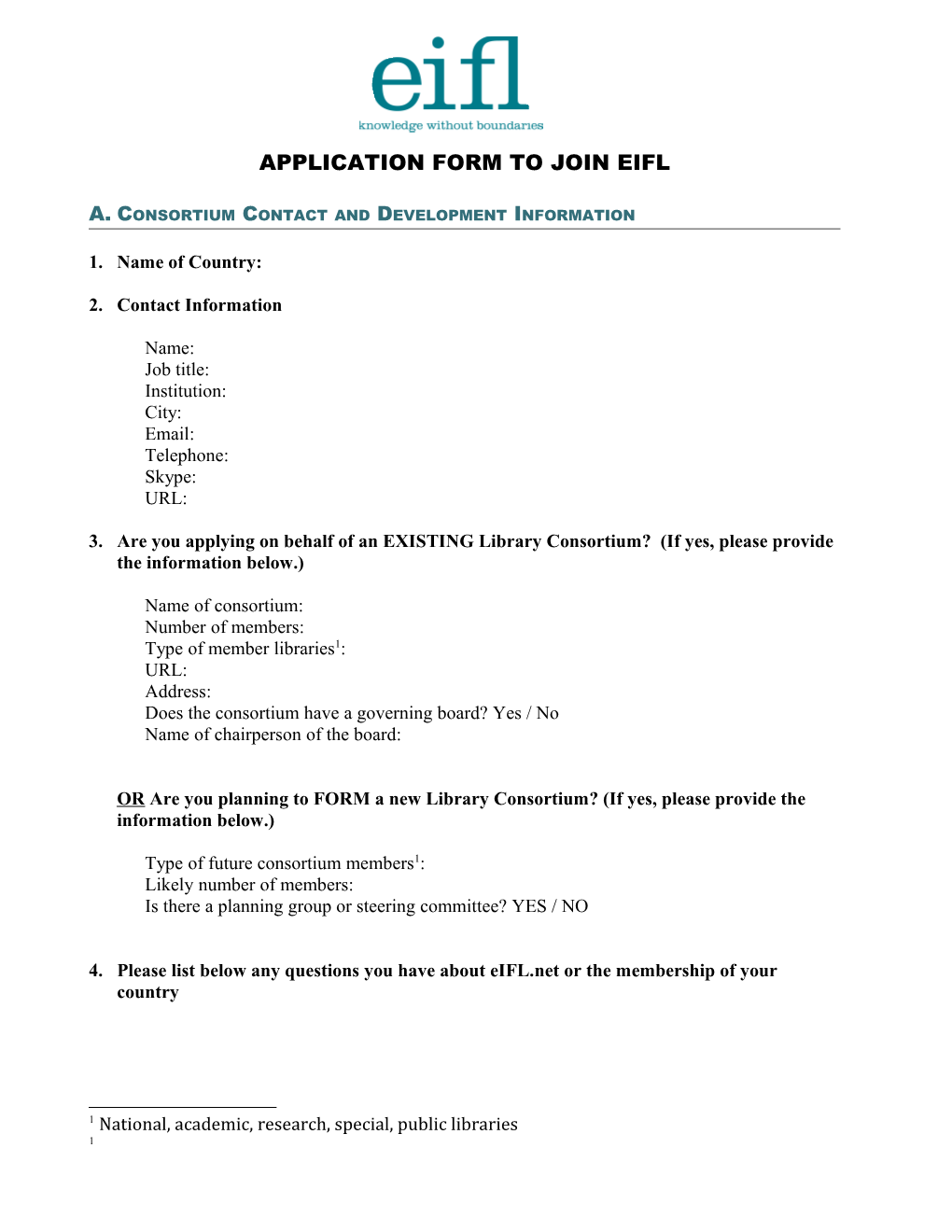 Application Form to Join Eifl