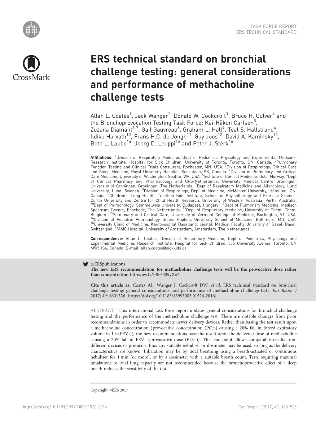 General Considerations and Performance of Methacholine Challenge Tests