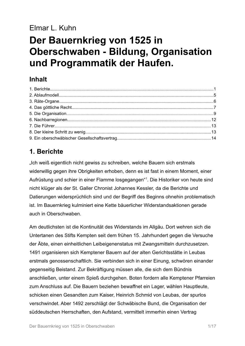 Der Bauernkrieg Von 1525 in Oberschwaben - Bildung, Organisation Und Programmatik Der Haufen