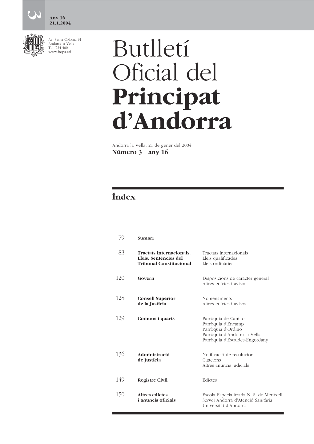 Butlletí Oficial Del Principat D'andorra