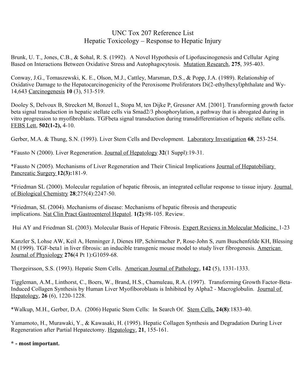 UNC Tox 207 Reference List