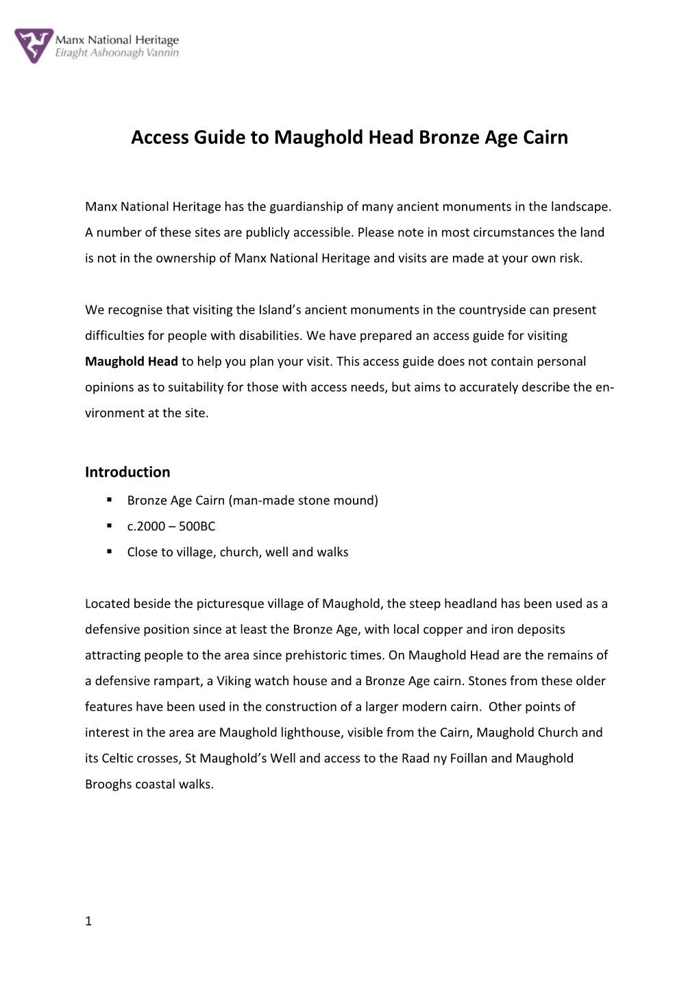 Access Guide to Maughold Head Bronze Age Cairn