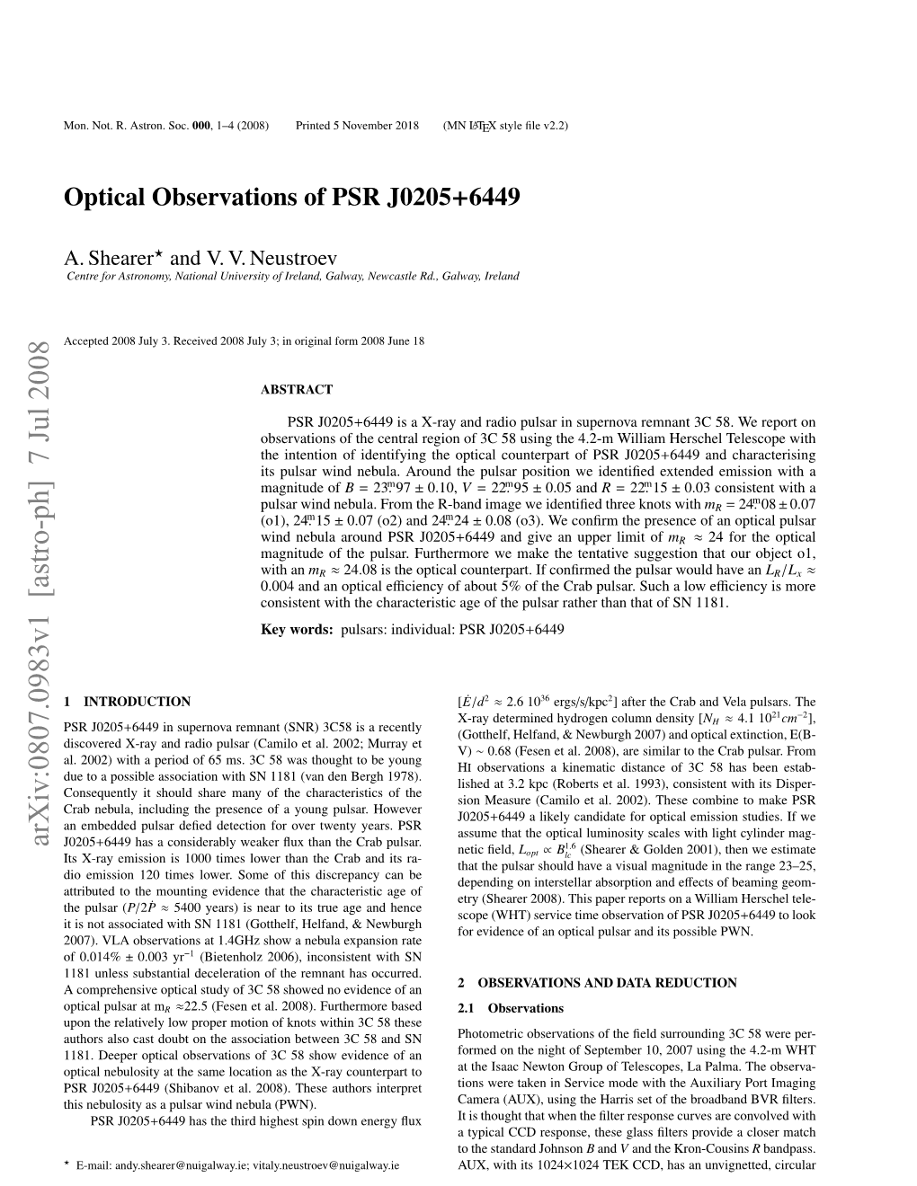 Optical Observations of PSR J0205+ 6449