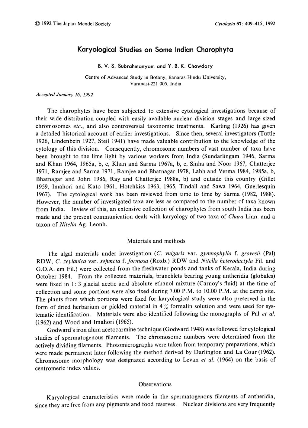 Karyological Studies on Some Indian Charophyta