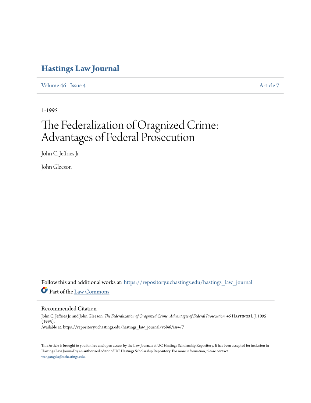 Advantages of Federal Prosecution John C