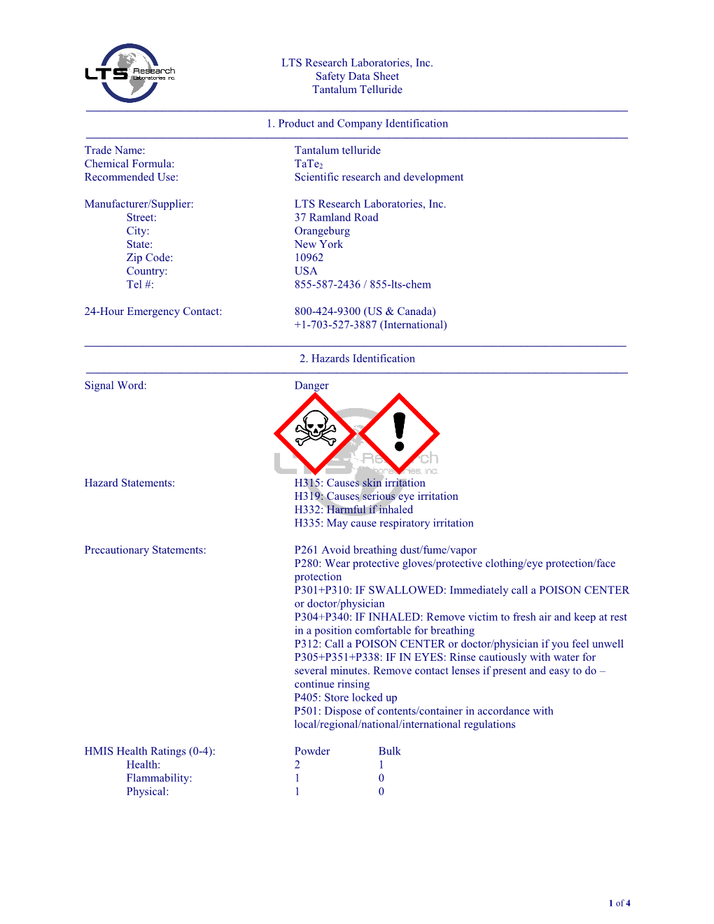 Material Safety Data Sheet