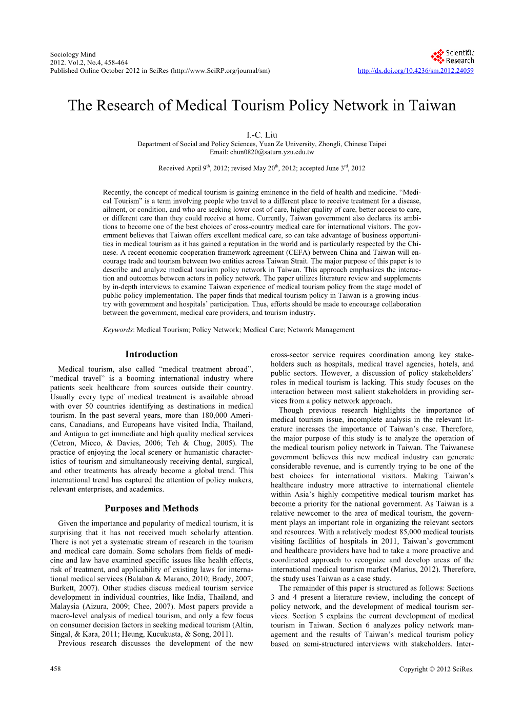The Research of Medical Tourism Policy Network in Taiwan
