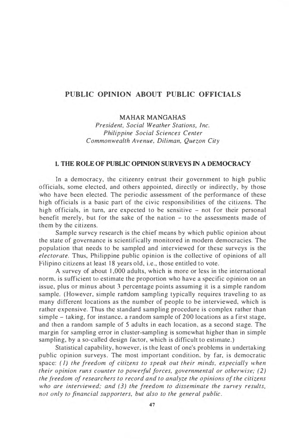 Public Opinion About Public Officials