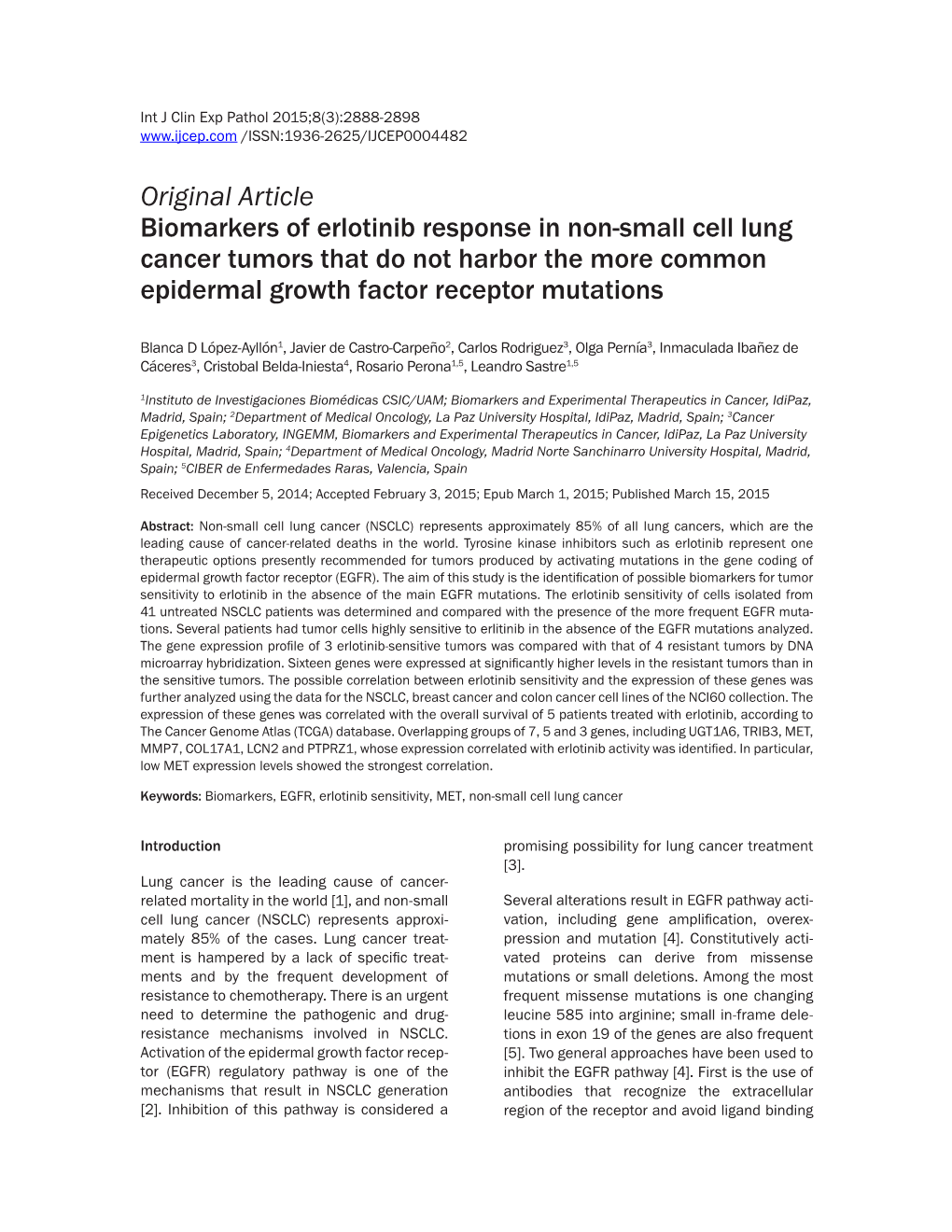 Biomarkers of Erlotinib Response in Non-Small Cell Lung Cancer Tumors That Do Not Harbor the More Common Epidermal Growth Factor Receptor Mutations