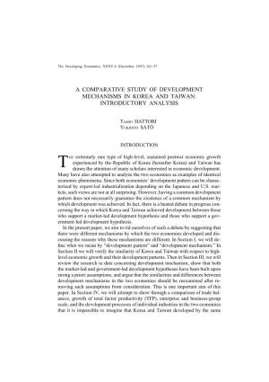 A Comparative Study of Development Mechanisms in Korea and Taiwan: Introductory Analysis