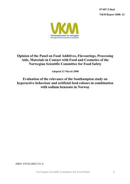 Opinion of the Panel on Food Additives, Flavourings, Processing