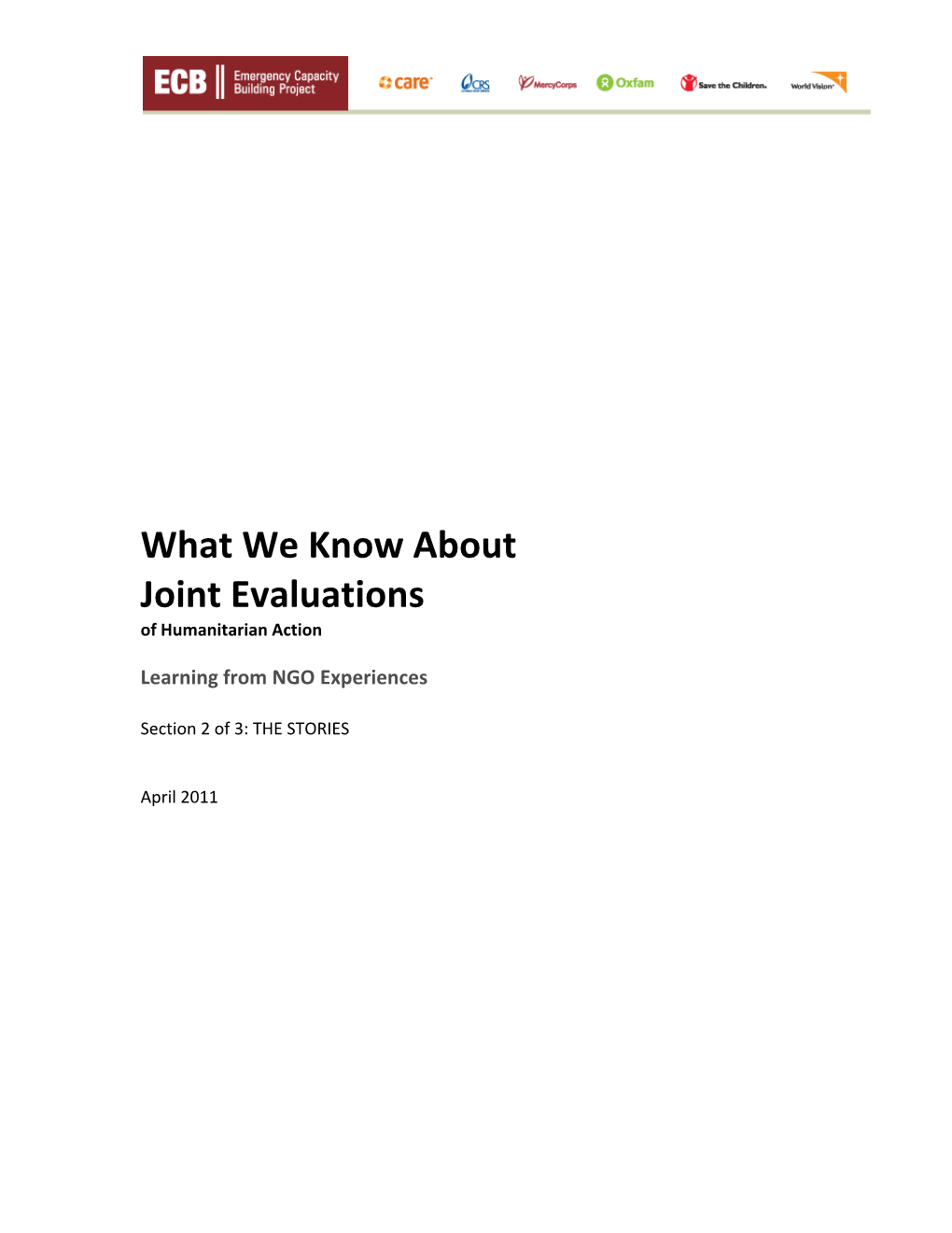 What We Know About Joint Evaluations of Humanitarian Action