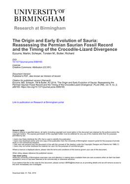 Reassessing the Permian Saurian Fossil Record and the Timing of the Crocodile-Lizard Divergence Ezcurra, Martin; Scheyer, Torsten M.; Butler, Richard