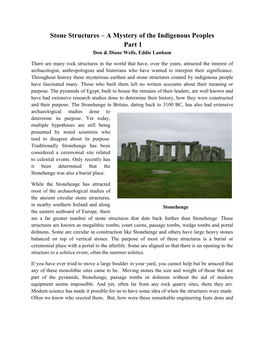 Stone Structures – a Mystery of the Indigenous Peoples Part 1 Don & Diane Wells, Eddie Lanham