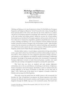 Mythology and Diplomacy in the Age of Exploration Adam Knobler Leiden-Boston: Brill 2017 [ISBN 9789004324909]