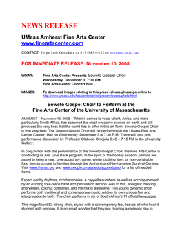NEWS RELEASE Umass Amherst Fine Arts Center