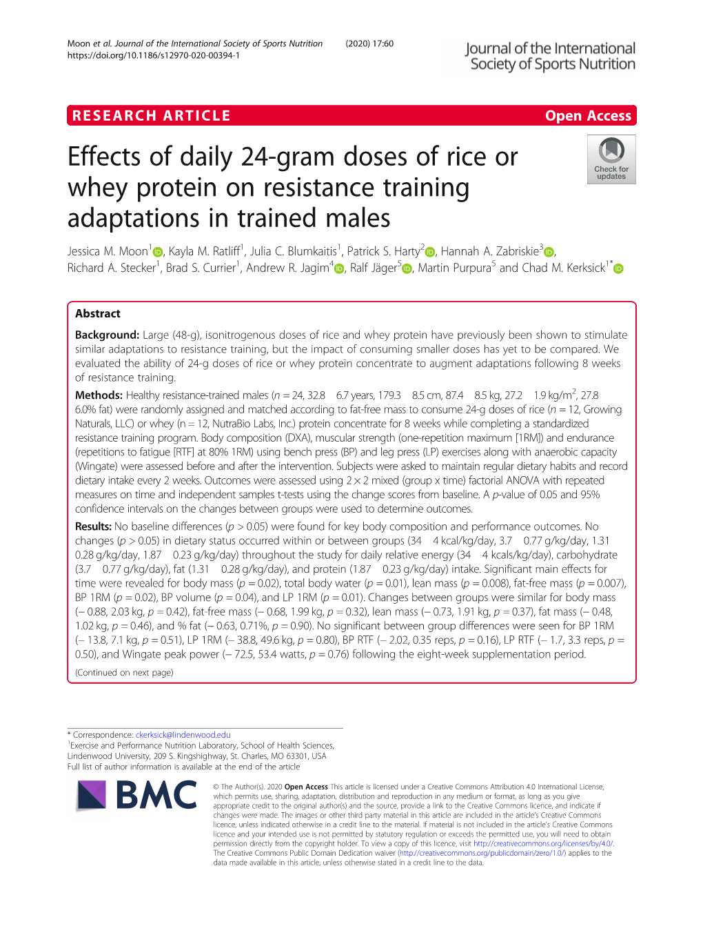 Effects of Daily 24-Gram Doses of Rice Or Whey Protein on Resistance Training Adaptations in Trained Males Jessica M