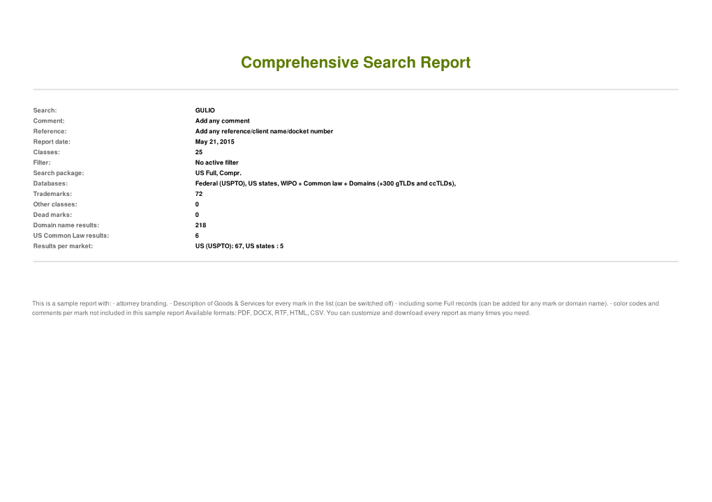 Comprehensive Search Report