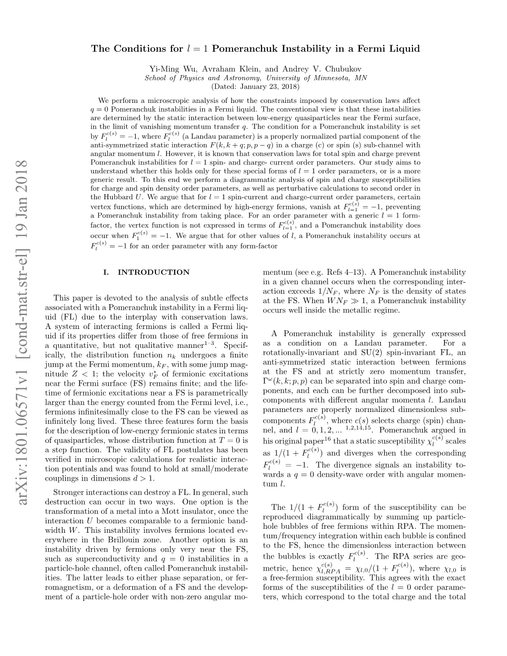 The Conditions for $ L= 1$ Pomeranchuk Instability in a Fermi