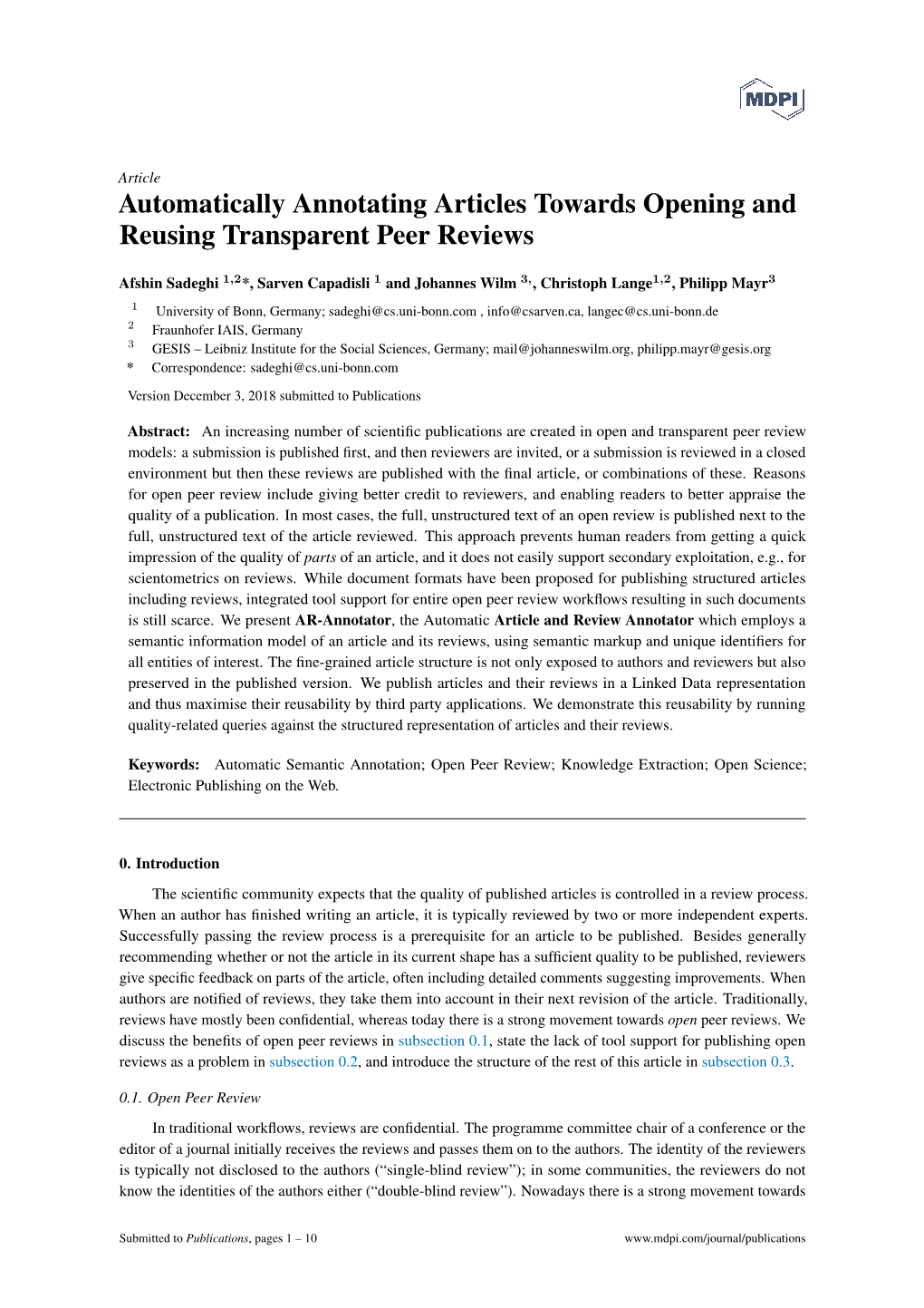 Automatically Annotating Articles Towards Opening and Reusing Transparent Peer Reviews