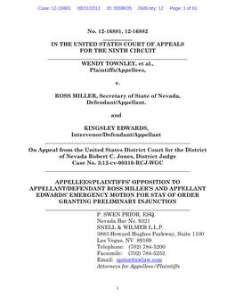 No. 12-16881, 12-16882 ______IN the UNITED STATES COURT of APPEALS for the NINTH CIRCUIT ______WENDY TOWNLEY, Et Al., Plaintiffs/Appellees