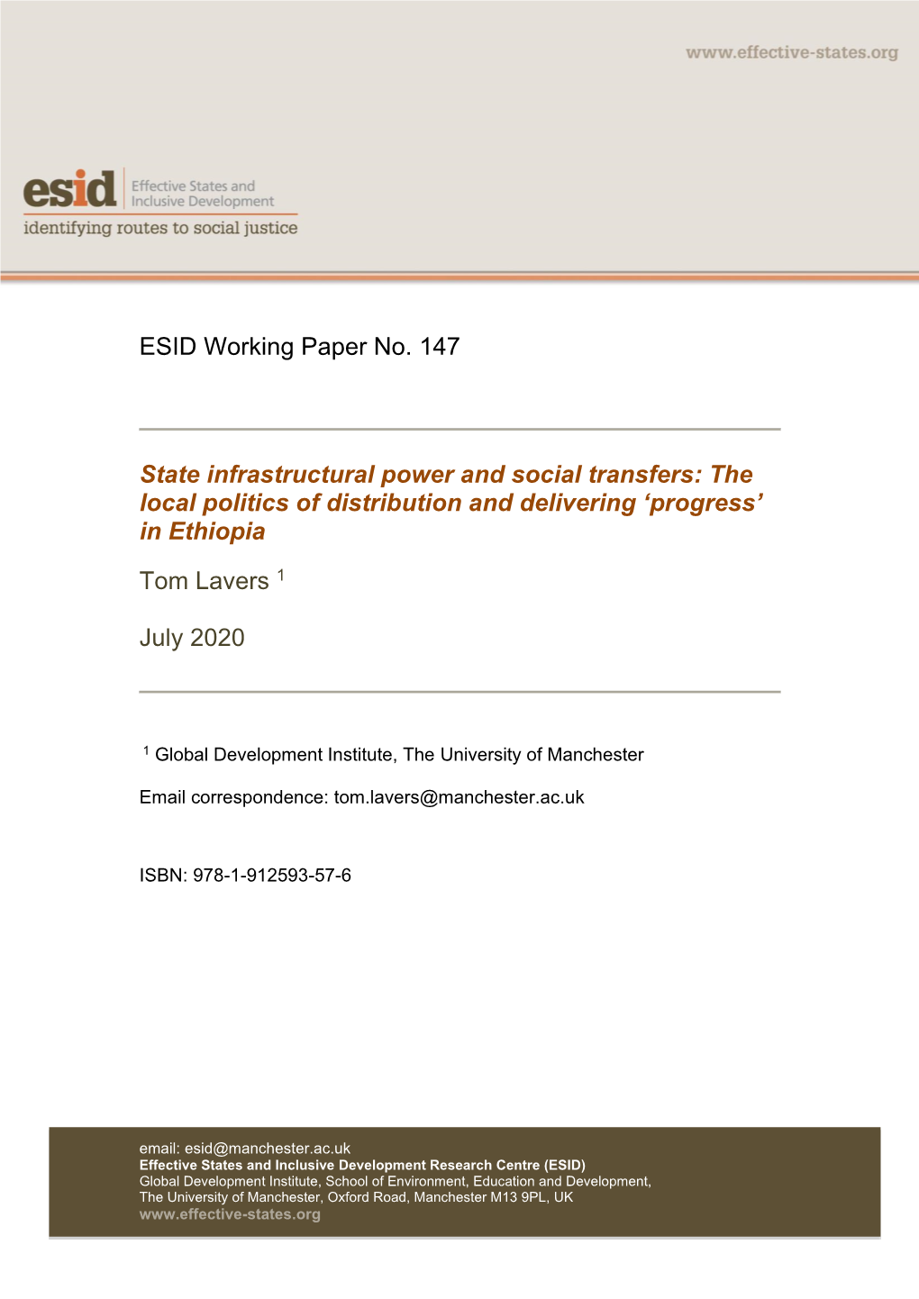 State Infrastructural Power and Social Transfers: the Local Politics of Distribution and Delivering ‘Progress’ in Ethiopia