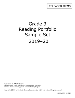 Grade 3 Reading Portfolio Sample Set 2019–20