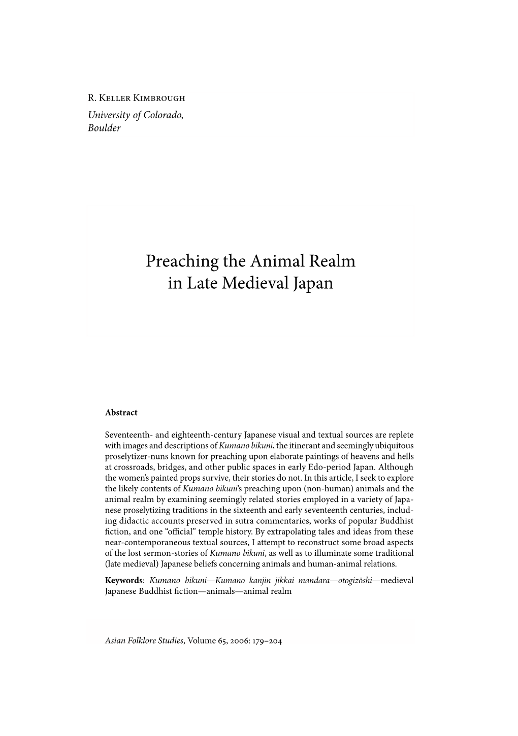 Preaching the Animal Realm in Late Medieval Japan