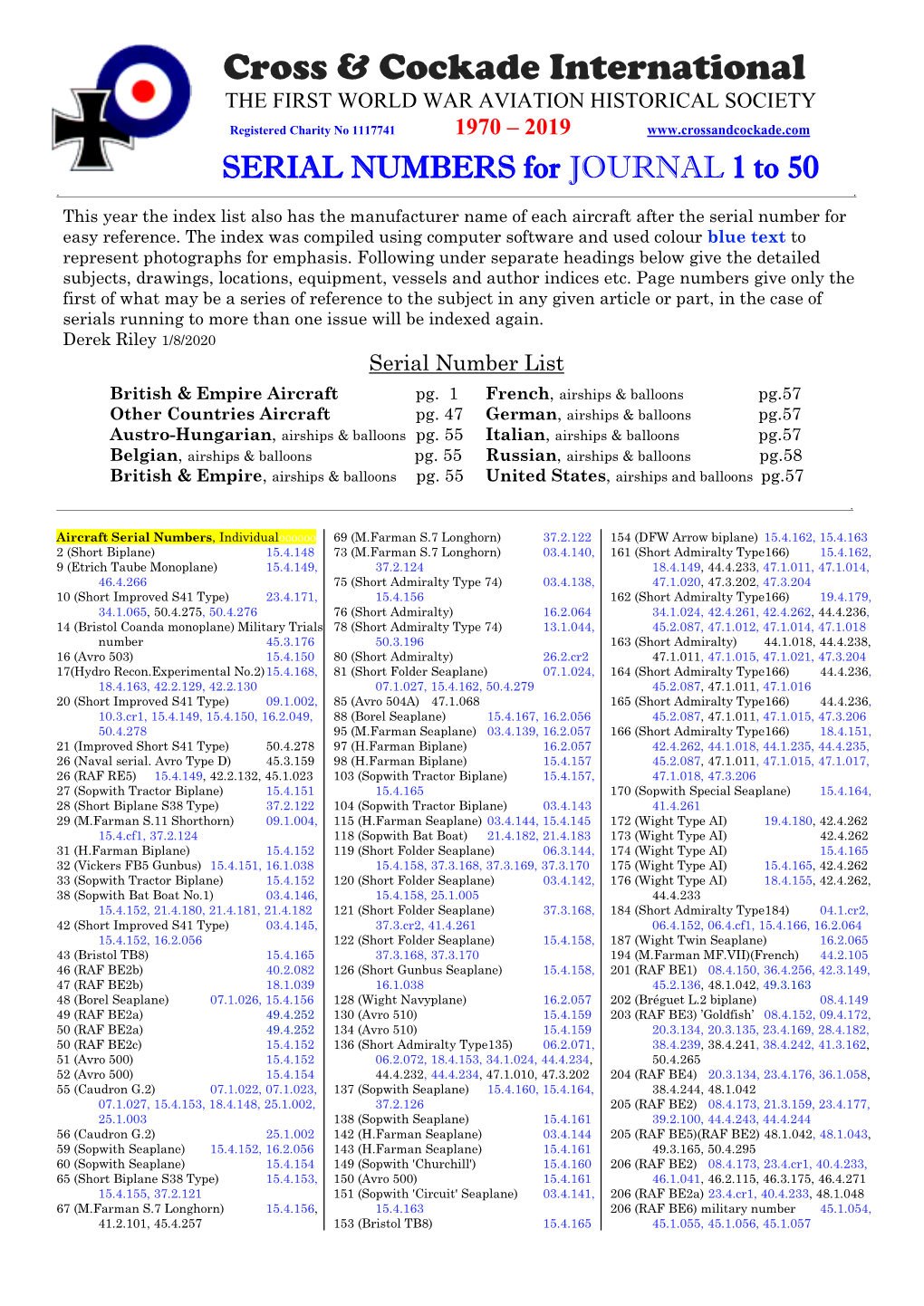 To Serial Numbers Vols 1 to 50