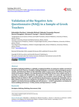 Validation of the Negative Acts Questionnaire (NAQ) in a Sample of Greek Teachers