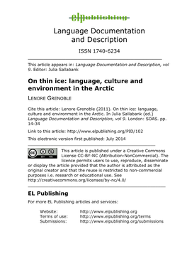 On Thin Ice: Language, Culture and Environment in the Arctic